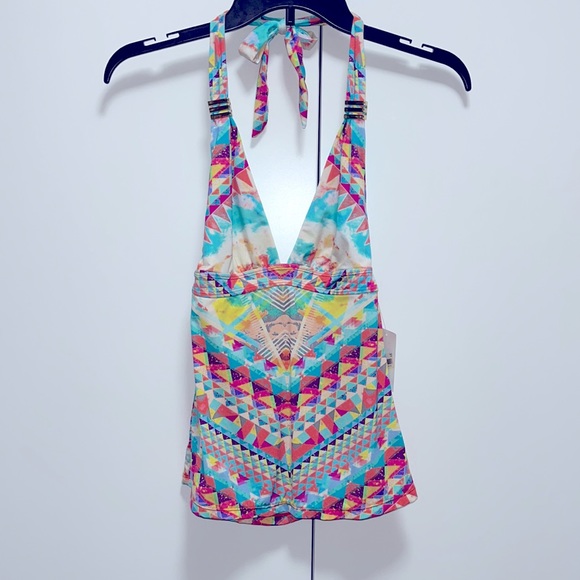 Bar III Aztec Geo Print Halter Top | Skylar Sexy Colorful Boho Blouse Top Small - Picture 4 of 14